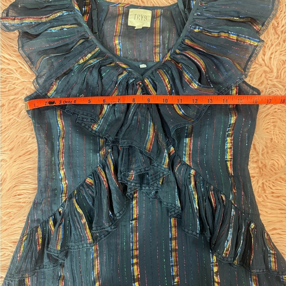 TRYB Metallic Blue Ruffle Dress - Picture 5 of 10